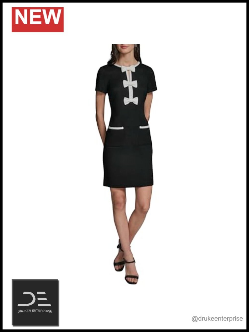 Short Sleeve Crew Neck Faux Tweed A-Line Dress